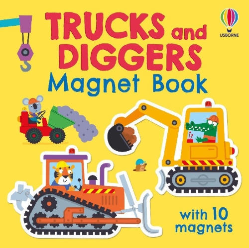 Buchcover und Innenansicht für das Buch: Trucks and Diggers Magnet Book