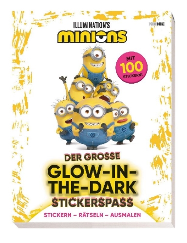 Buchcover und Innenansicht für das Buch: Minions: Der große Glow-in-the-Dark Stickerspaß