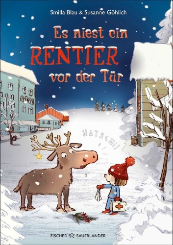 Buchcover und Innenansicht für das Buch: Es niest ein Rentier vor der Tür