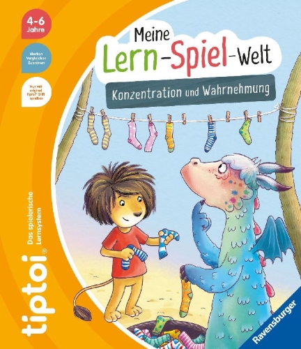 Buchcover und Innenansicht für das Buch: tiptoi® Meine Lern-Spiel-Welt - Konzentration und Wahrnehmung