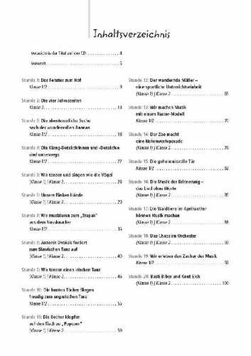 Buchcover und Innenansicht für das Buch: 20 x Musik für 45 Minuten - Klasse 1/2 - Band 2