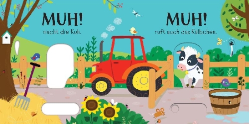 Buchcover und Innenansicht für das Buch: Schieben und Lauschen: Bauernhoftiere