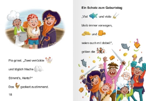Buchcover und Innenansicht für das Buch: Leserabe Vor-Lesestufe - Piratin Pia auf Schatzsuche