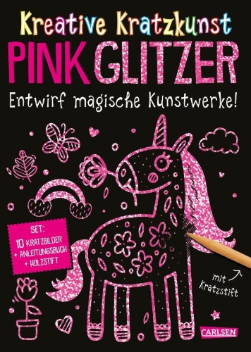 Buchcover und Innenansicht für das Buch: Kratzbilder für Kinder: Kreative Kratzkunst: Pink Glitzer