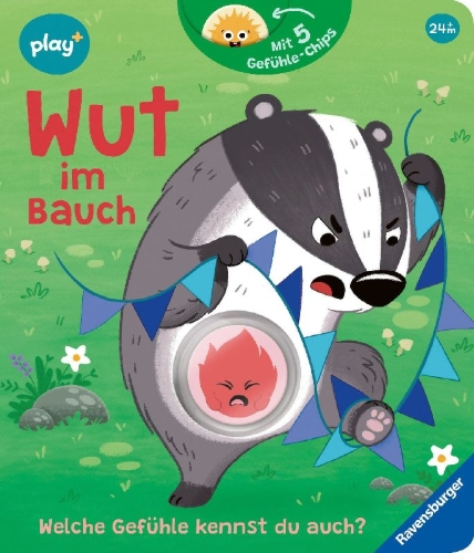 Buchcover und Innenansicht für das Buch: Play+ Mein lustiges Spielbuch Wut im Bauch - ab 2 Jahre