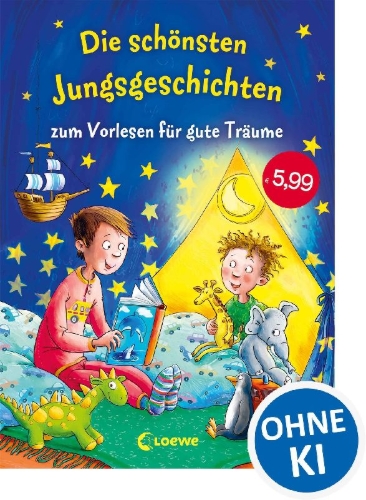 Buchcover und Innenansicht für das Buch: Die schönsten Jungsgeschichten zum Vorlesen für gute Träume