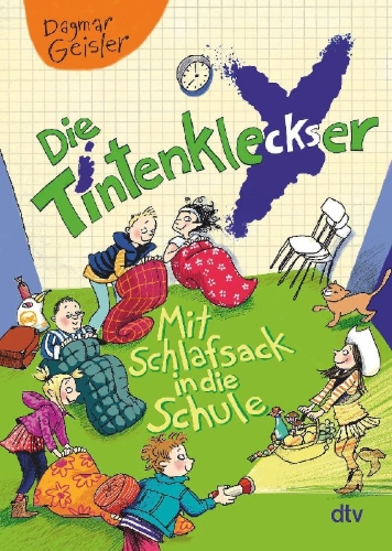 Buchcover und Innenansicht für das Buch: Die Tintenkleckser 1 - Mit Schlafsack in die Schule