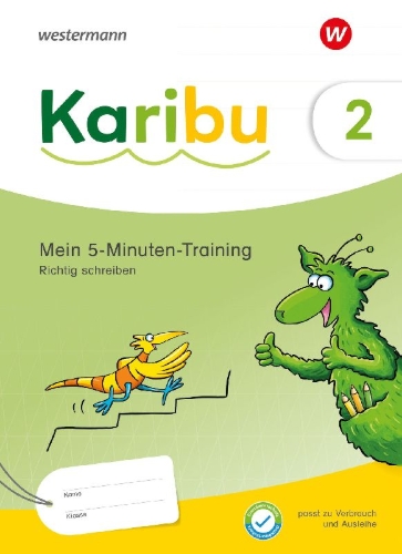 Buchcover und Innenansicht für das Buch: Karibu. 5 Minuten Training: Richtig schreiben 2