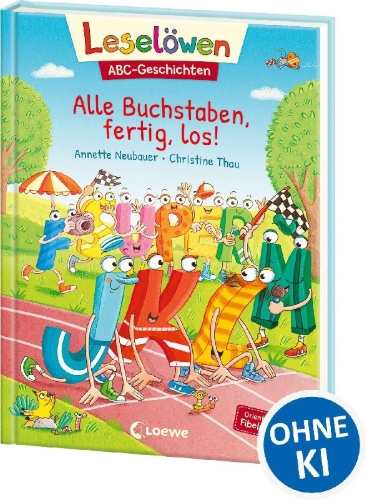 Buchcover und Innenansicht für das Buch: Leselöwen ABC-Geschichten - Alle Buchstaben, fertig, los!