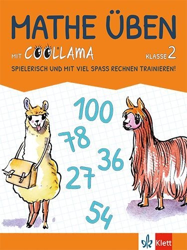 Buchcover und Innenansicht für das Buch: Mathe üben mit Coollama 2. Spielerisch und mit viel Spass Rechnen trainieren!