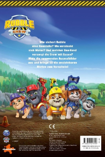 Buchcover und Innenansicht für das Buch: Rubble & Crew: Magischer Malspaß - Entdecke verborgene Motive!