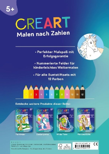 Buchcover und Innenansicht für das Buch: CreArt Malen nach Zahlen ab 5: Pferde