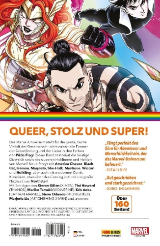 Buchcover und Innenansicht für das Buch: Marvel's Voices: Pride (2021) 1, Alpha Flight (1983) 106, Astonishing X-Men (2004) 51; America Chavez: Made in the USA (2021) 1; The United States of Captain America (2021) 1 (II); Marvel's Voices (2020) 1 (V))