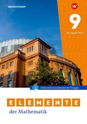 Buchcover und Innenansicht für das Buch: Elemente der Mathematik SI 9. Arbeitsheft mit Lösungen und Interaktiven Übungen. Ausgabe für Rheinland-Pfalz