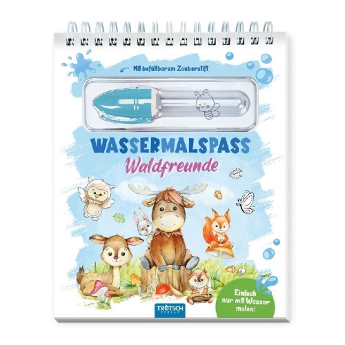 Buchcover und Innenansicht für das Buch: Trötsch Wassermalspaß mit Zauberstift Waldfreunde