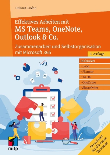 Buchcover und Innenansicht für das Buch: Effektives Arbeiten mit MS Teams, OneNote, Outlook & Co.