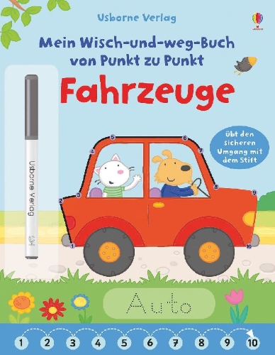 Buchcover und Innenansicht für das Buch: Mein Wisch-und-weg-Buch von Punkt zu Punkt: Fahrzeuge