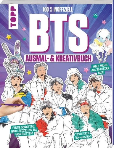 Buchcover und Innenansicht für das Buch: "BTS Colouring & Activity Book, Second Edition