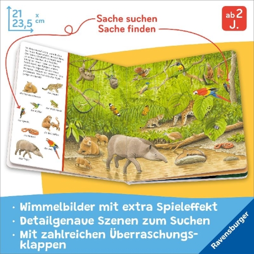 Buchcover und Innenansicht für das Buch: Mein Sachen suchen Wimmelbuch: Tiere und ihre Kinder