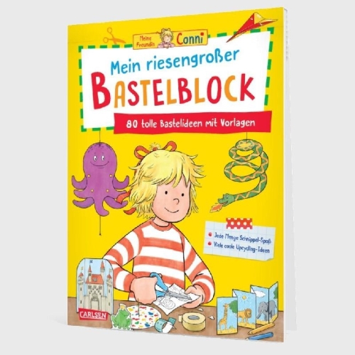 Buchcover und Innenansicht für das Buch: Conni Gelbe Reihe (Beschäftigungsbuch): Mein riesengroßer Bastelblock