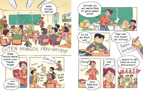 Buchcover und Innenansicht für das Buch: Erstleser Kindercomic: Ein Drache macht Theater