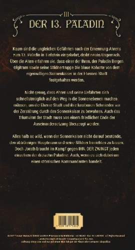 Buchcover und Innenansicht für das Buch: Die Eherne Stadt: Der 13. Paladin Band III