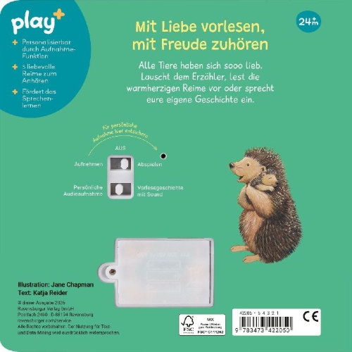 Buchcover und Innenansicht für das Buch: Play+ Mein Geschichten-Buch Ich hab dich lieb! - ab 2 Jahre