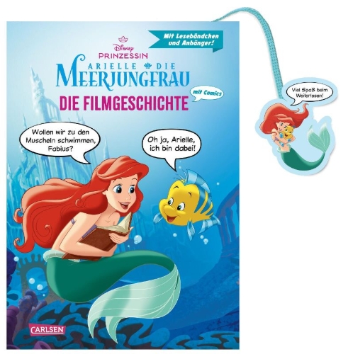 Buchcover und Innenansicht für das Buch: Disney: Die Filmgeschichte mit Comics: Arielle - Mit Lesezeichen