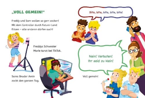 Buchcover und Innenansicht für das Buch: Freddy zockt!