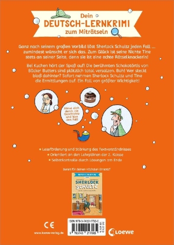 Buchcover und Innenansicht für das Buch: Deutsch-Lernkrimi - Sherlock Schultz und die Torten-Verschwörung