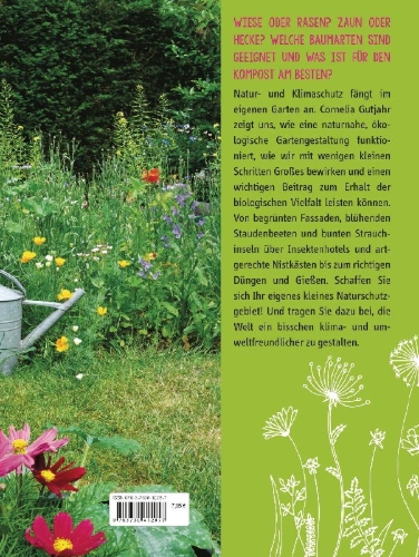 Buchcover und Innenansicht für das Buch: Natur- und Klimaschutz im eigenen Garten - Mit wenig Wasser, natürlichem Dünger & Pflanzenschutz, insektenfreundlichen Pflanzen