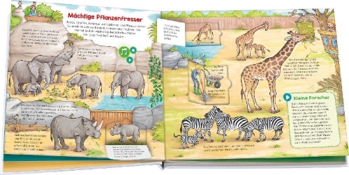 Buchcover und Innenansicht für das Buch: BOOKii® WAS IST WAS Kindergarten Komm mit in den Zoo