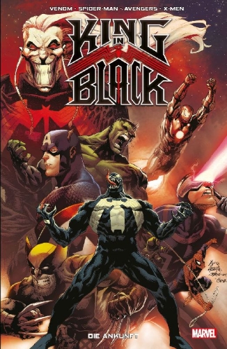 Buchcover und Innenansicht für das Buch: King in Black (2021) #1-#2; King in Black: Immortal Hulk (2021) #1;Return of the Valkyries (2021) #1; King in Black: Gwenom vs. Carnage (2021) #1; King in Black: Iron Man/Dr. Doom (2021) #1; King in Black: Planet of the Symbiotes (2021) #1 (I)