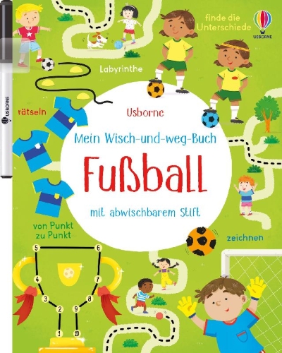 Buchcover und Innenansicht für das Buch: Mein Wisch-und-weg-Buch: Fußball