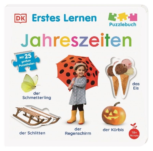 Buchcover und Innenansicht für das Buch: Erstes Lernen Puzzlebuch. Jahreszeiten