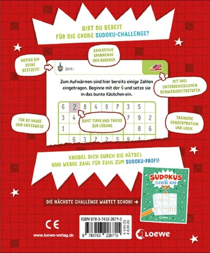 Buchcover und Innenansicht für das Buch: Sudokus für clevere Kids 8+ [rot]