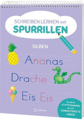 Buchcover und Innenansicht für das Buch: Schreiben lernen mit Spurrillen - Silben