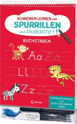 Buchcover und Innenansicht für das Buch: Schreiben lernen mit Spurrillen und Zauberstift - Buchstaben