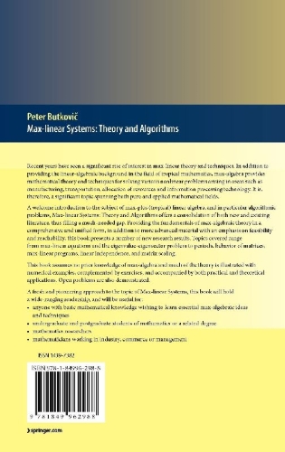 Buchcover und Innenansicht für das Buch: Max-linear Systems: Theory and Algorithms
