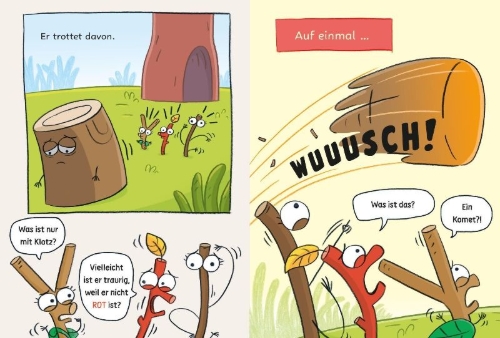 Buchcover und Innenansicht für das Buch: Die Baum-Bande: Astreine Freunde auf dem Holzweg