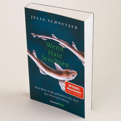 Buchcover und Innenansicht für das Buch: Wenn Haie leuchten