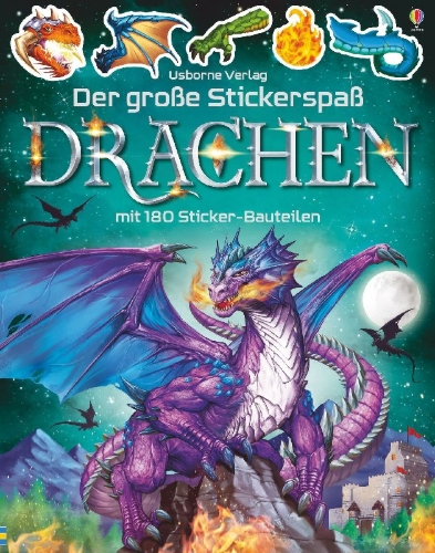 Buchcover und Innenansicht für das Buch: Der große Stickerspaß: Drachen