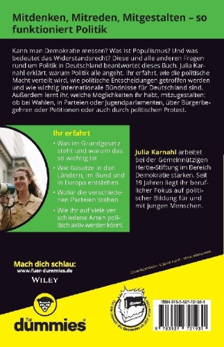 Buchcover und Innenansicht für das Buch: Politik verstehen und mitgestalten für Dummies