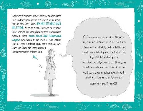 Buchcover und Innenansicht für das Buch: Jeden Freitag die Welt bewegen - Gretas Geschichte