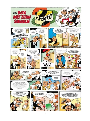 Buchcover und Innenansicht für das Buch: Mortadelo y Filemon: La caja de diez cerrojos