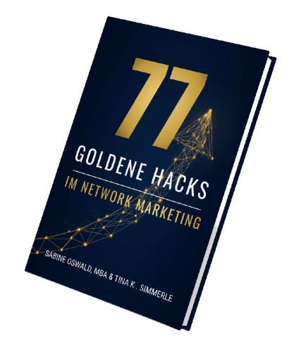 Buchcover und Innenansicht für das Buch: 77 goldene Hacks im Network Marketing