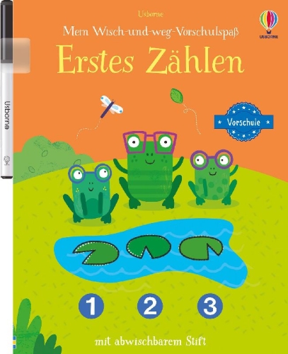 Buchcover und Innenansicht für das Buch: Mein Wisch-und-weg-Vorschulspaß: Erstes Zählen