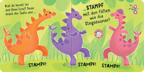 Buchcover und Innenansicht für das Buch: Tanz mit uns! Disco bei den Dinos