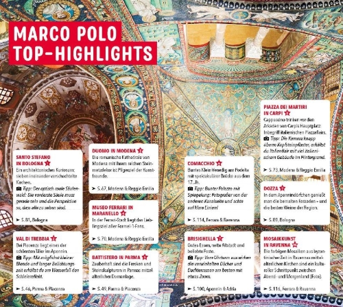 Buchcover und Innenansicht für das Buch: MARCO POLO Reiseführer Emilia-Romagna, Bologna, Parma, Ravenna