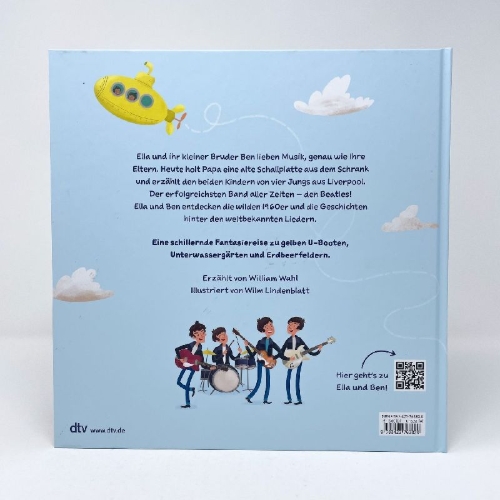 Buchcover und Innenansicht für das Buch: Ella & Ben und die Beatles - Von Pilzköpfen, Erdbeerfeldern und gelben U-Booten